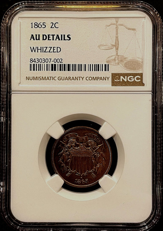 1865 2¢ Piece NGC AU Details (Whizzed)