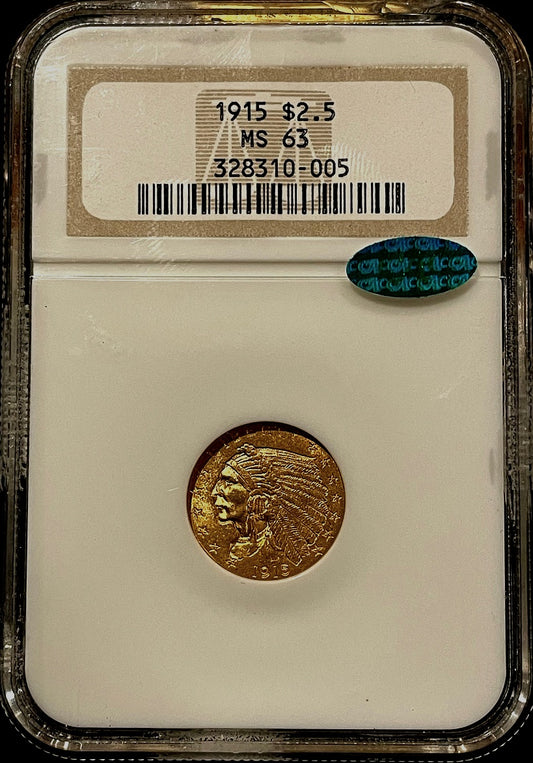 1915 $2.50 Indian Head Quarter Eagle NGC MS63 CAC