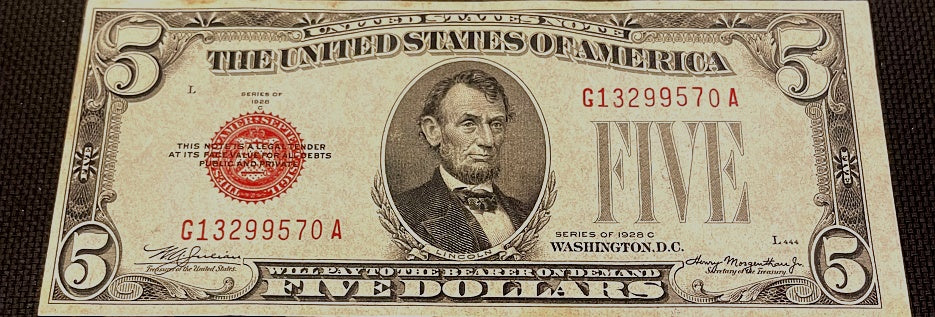 1928C $5 United States Note Red Seal