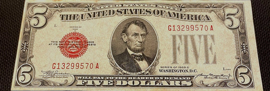 1928C $5 United States Note Red Seal