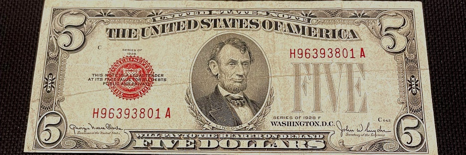 1928F $5 United States Note Red Seal