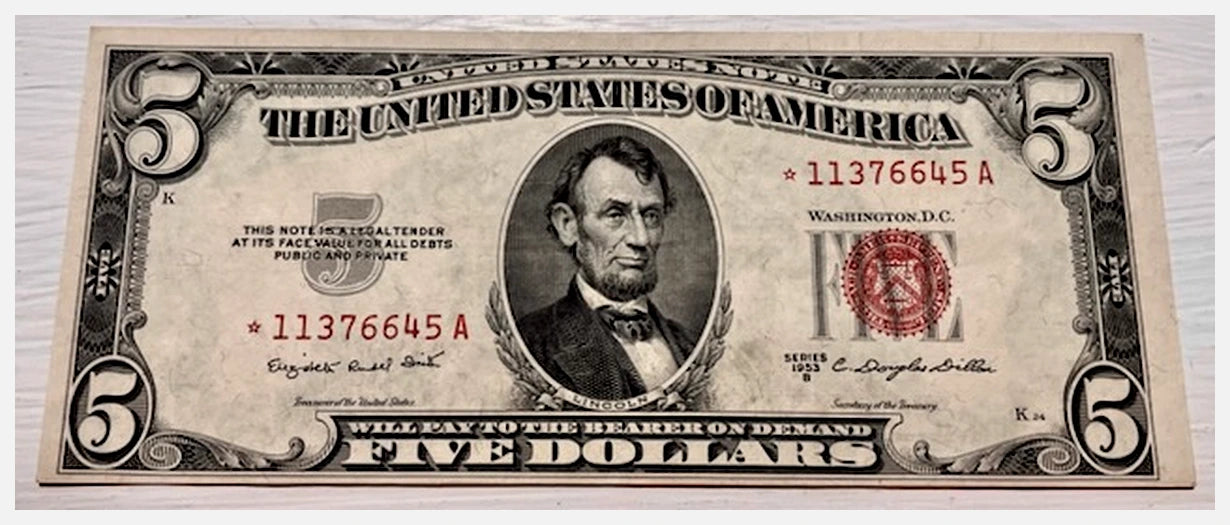 1953-B $5 United States Note Red Seal - Star Note Fr. 1534*