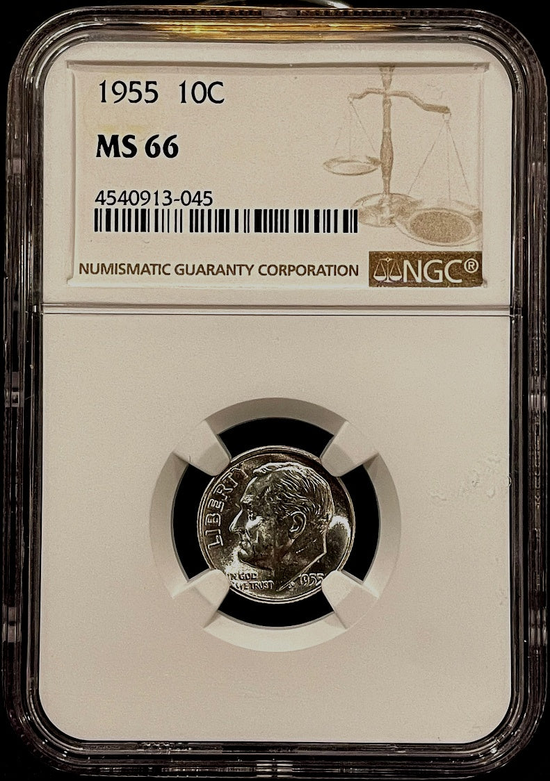 1955 Roosevelt Dime NGC MS66