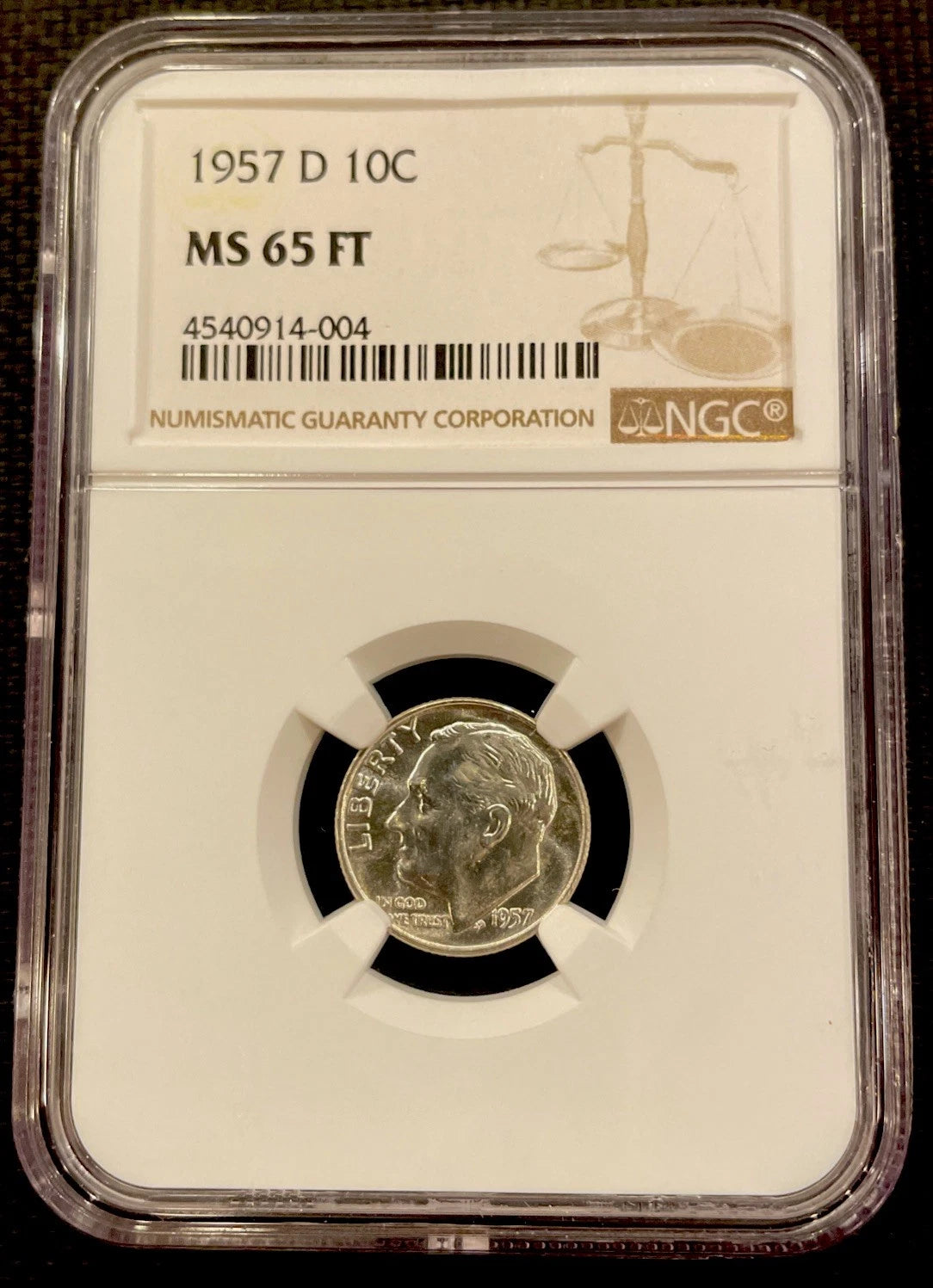 1957-D Roosevelt Dime NGC MS 65 Full Bands - Business Strike Silver Coin