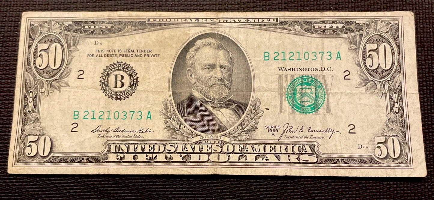 1969-A $50 Federal Reserve Note - Small Size Banknote Serial B21210373A